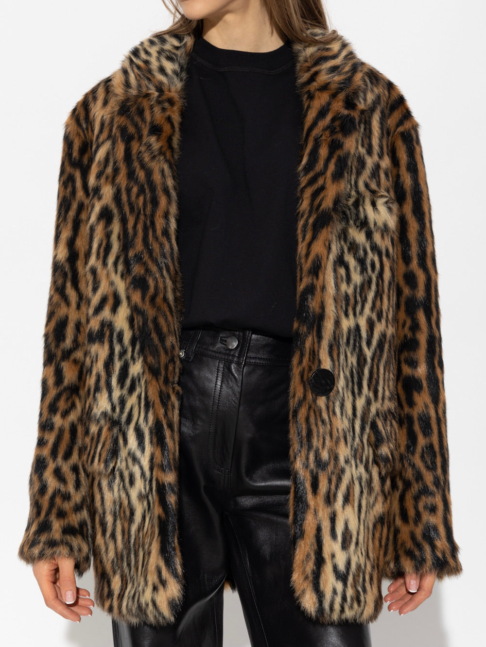 STAND STUDIO Leopard Faux Fur Coat UK8