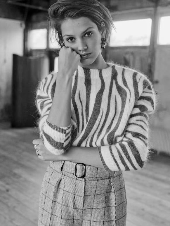 SEZANE Zebra-Print Mohair Mix Jumper XS