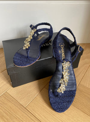 CHANEL Tweed Sandals Size 41