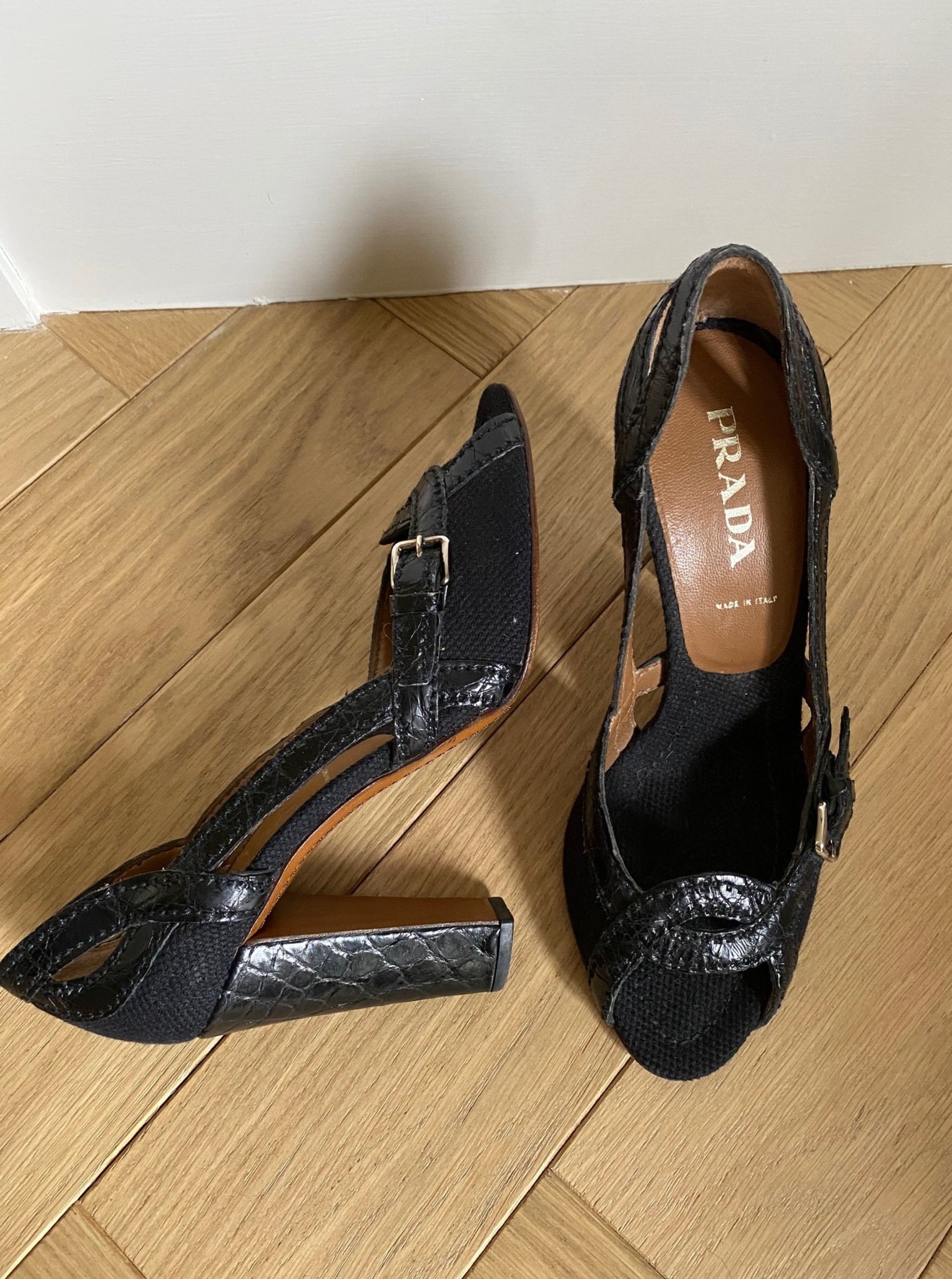 PRADA Peep Toe Pumps Size 36.5