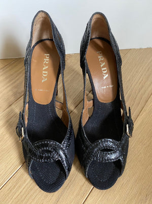 PRADA Peep Toe Pumps Size 36.5