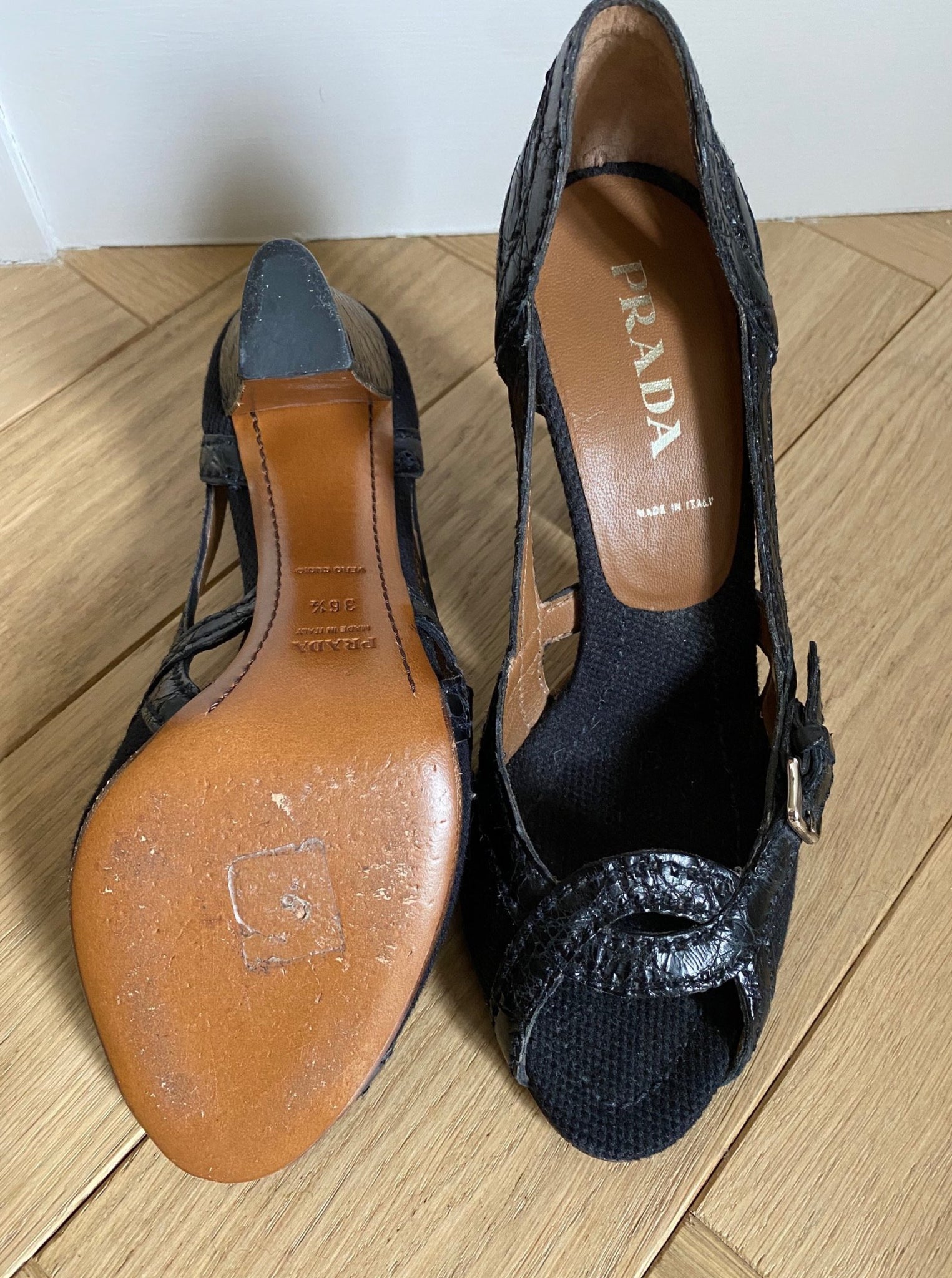 PRADA Peep Toe Pumps Size 36.5